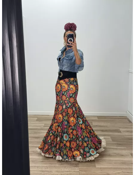 Falda hinojos estampada flores