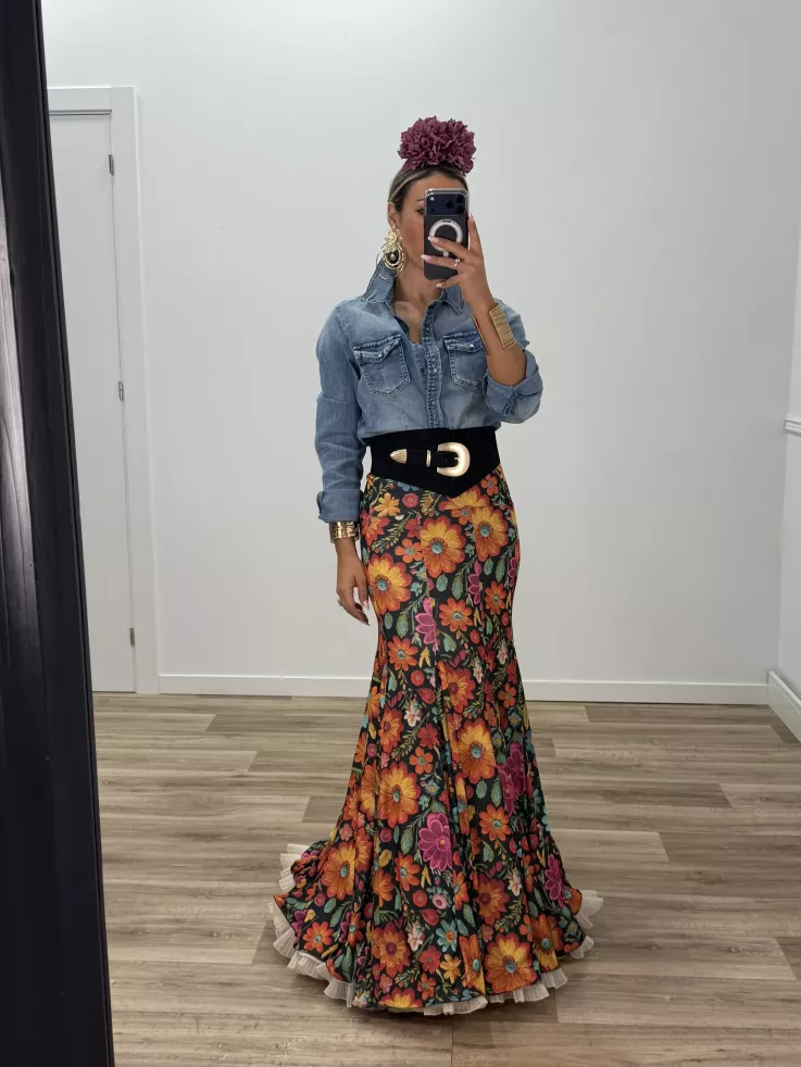 Falda hinojos estampada flores