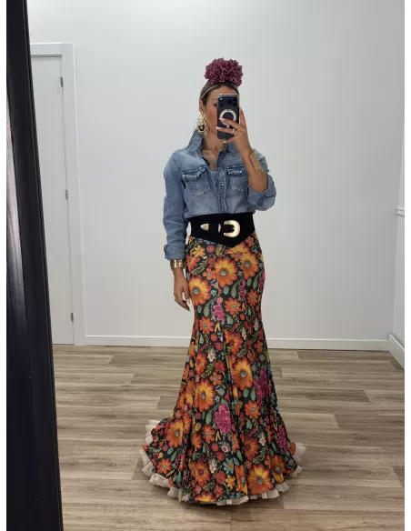 Falda hinojos estampada flores