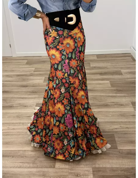 Falda hinojos estampada flores
