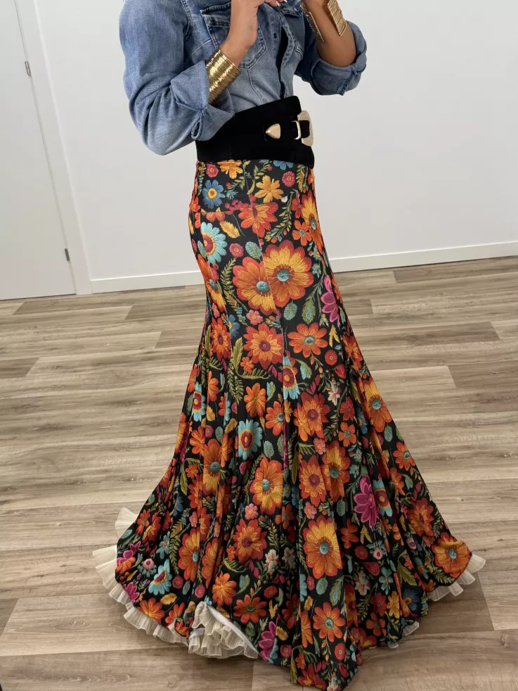 Falda hinojos estampada flores