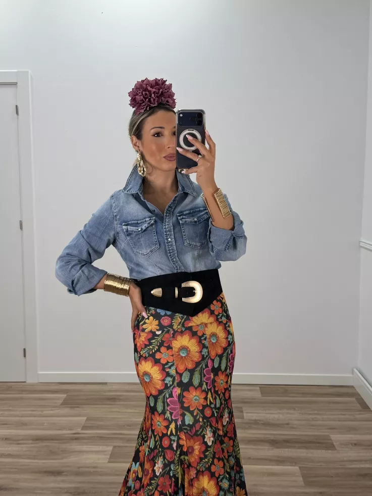 Falda hinojos estampada flores