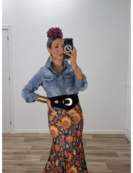 Falda hinojos estampada flores