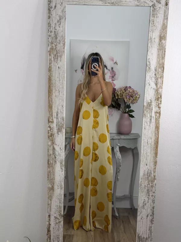 Mono satinado amarillo con lunares