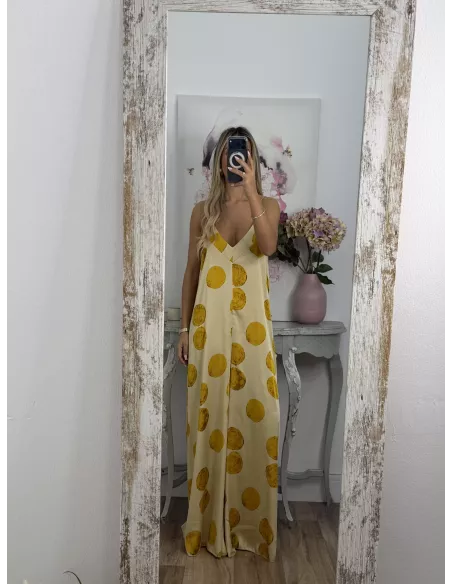 Mono satinado amarillo con lunares