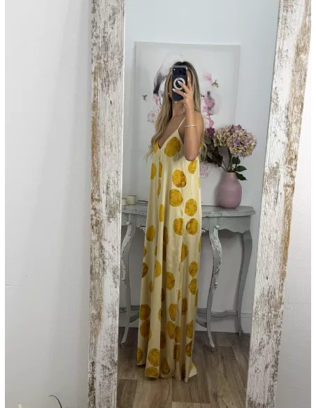Mono satinado amarillo con lunares