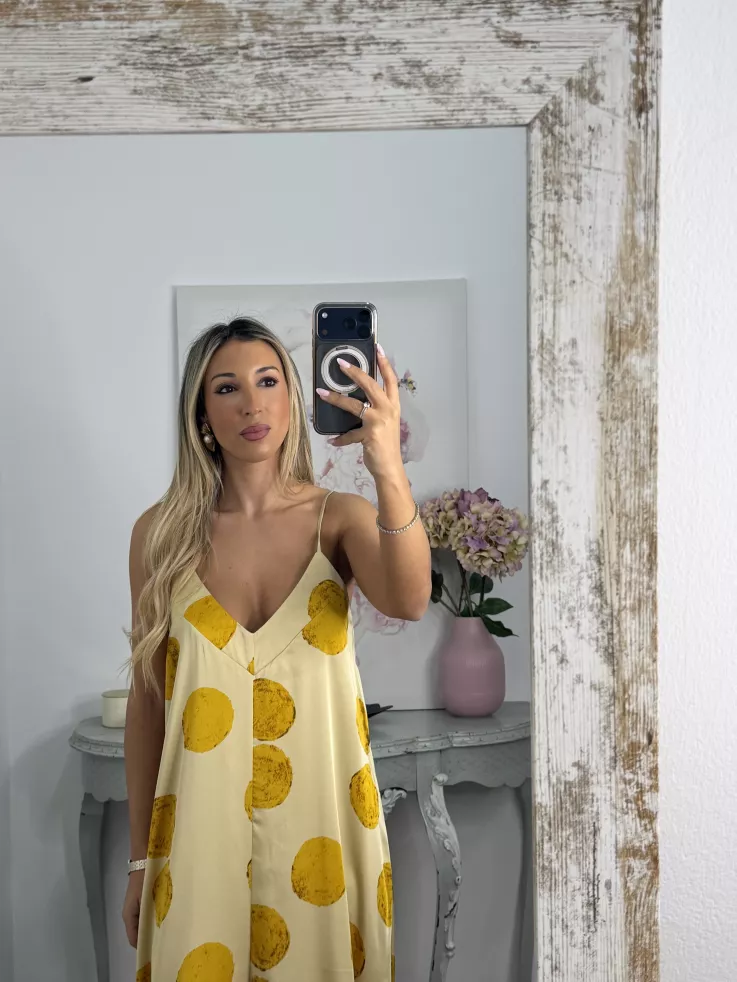 Mono satinado amarillo con lunares