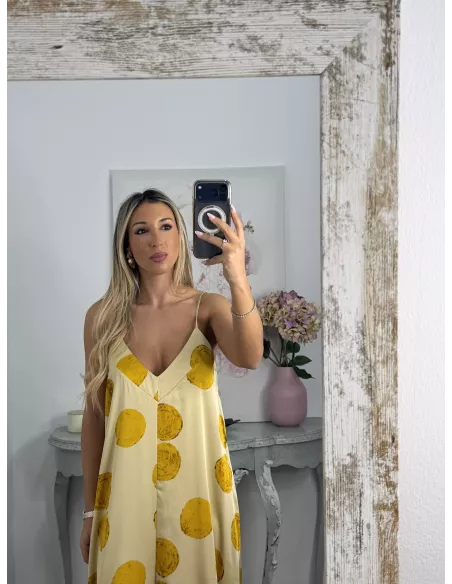 Mono satinado amarillo con lunares