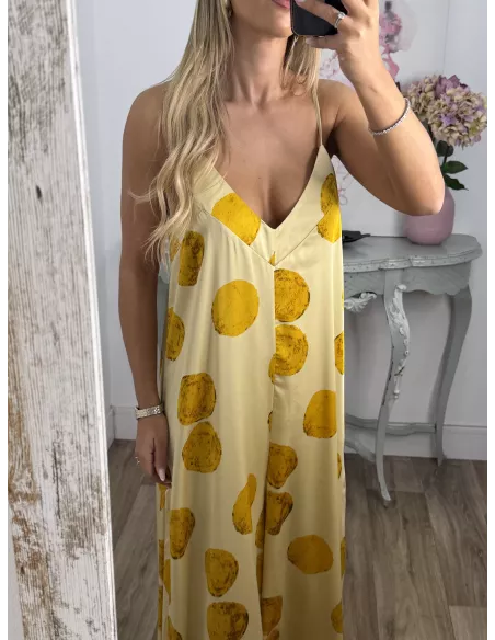 Mono satinado amarillo con lunares