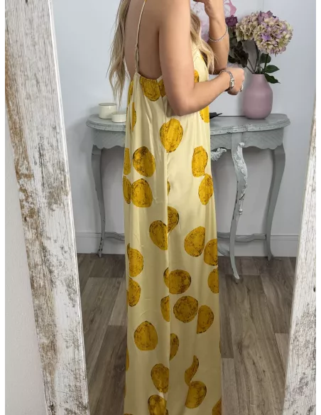 Mono satinado amarillo con lunares