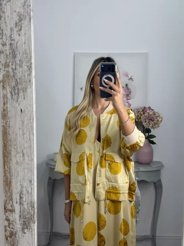 Bomber Satinada amarilla lunares