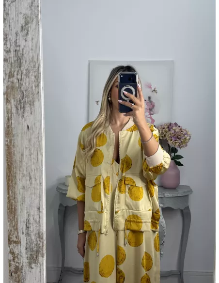 Bomber Satinada amarilla lunares