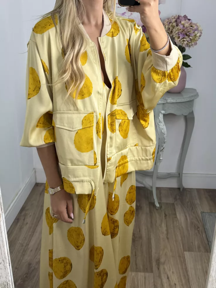 Bomber Satinada amarilla lunares