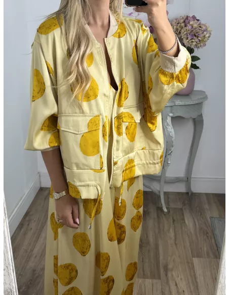 Bomber Satinada amarilla lunares