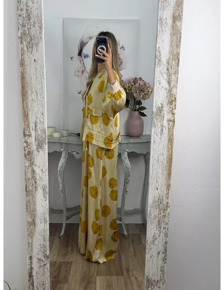 Bomber Satinada amarilla lunares