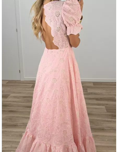 Bata bordada rosa espalda al aire