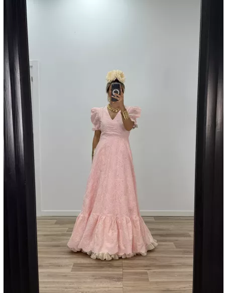 Bata bordada rosa espalda al aire