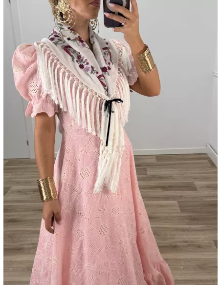 Bata bordada rosa espalda al aire