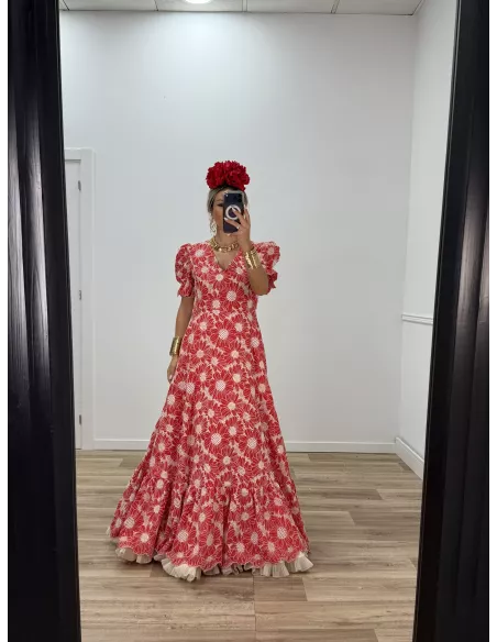 Bata bordada roja espalda al aire