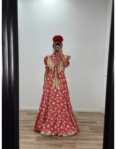 Bata bordada roja espalda al aire