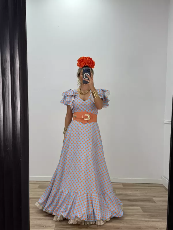 Bata Jaén lunares azul y naranja