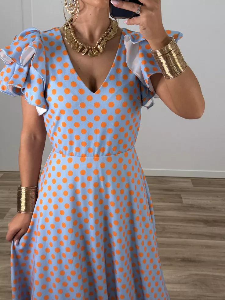 Bata Jaén lunares azul y naranja
