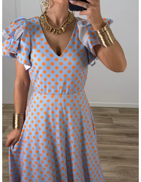 Bata Jaén lunares azul y naranja