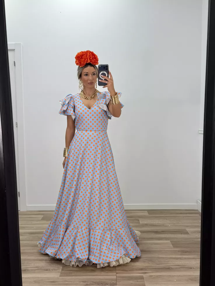 Bata Jaén lunares azul y naranja