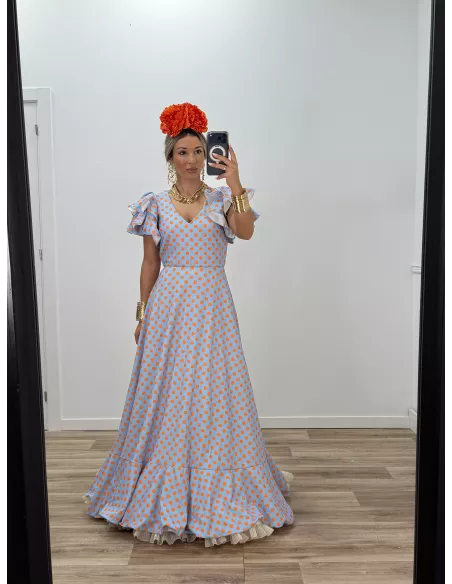 Bata Jaén lunares azul y naranja