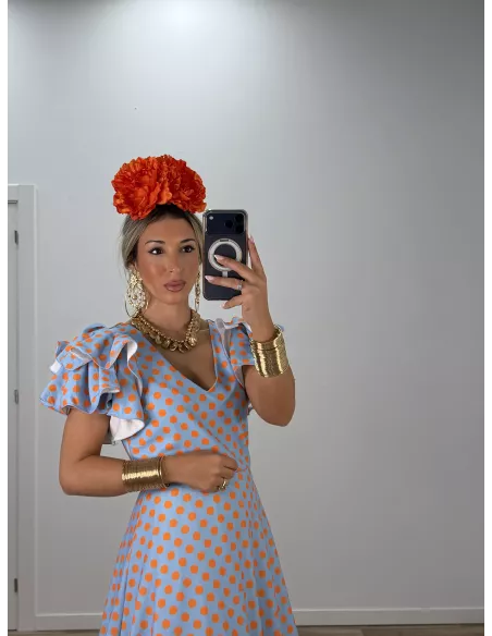 Bata Jaén lunares azul y naranja