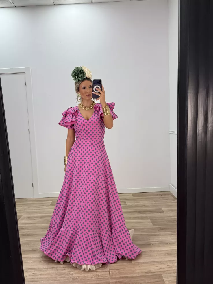 Bata Jaén lunares rosa y gris