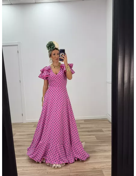 Bata Jaén lunares rosa y gris