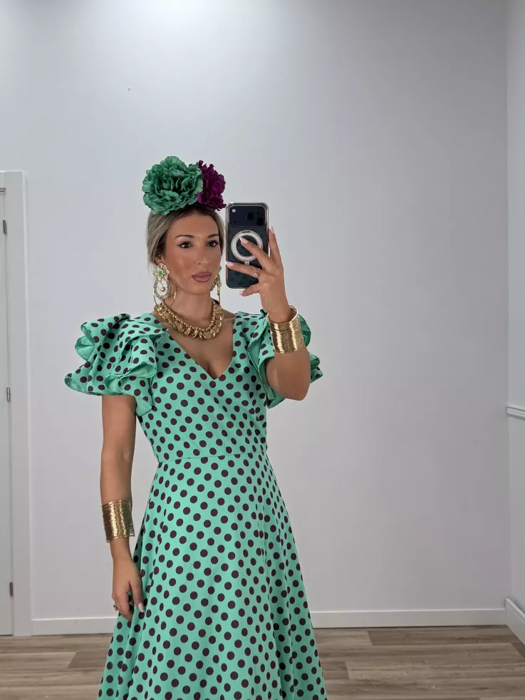 Bata Jaén lunares verde y morado