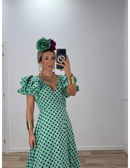 Bata Jaén lunares verde y morado