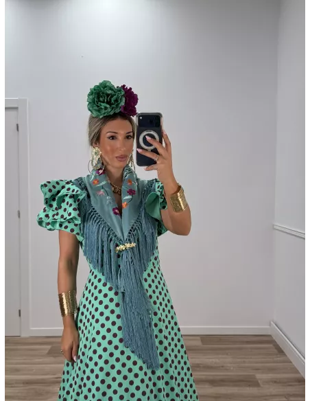 Bata Jaén lunares verde y morado