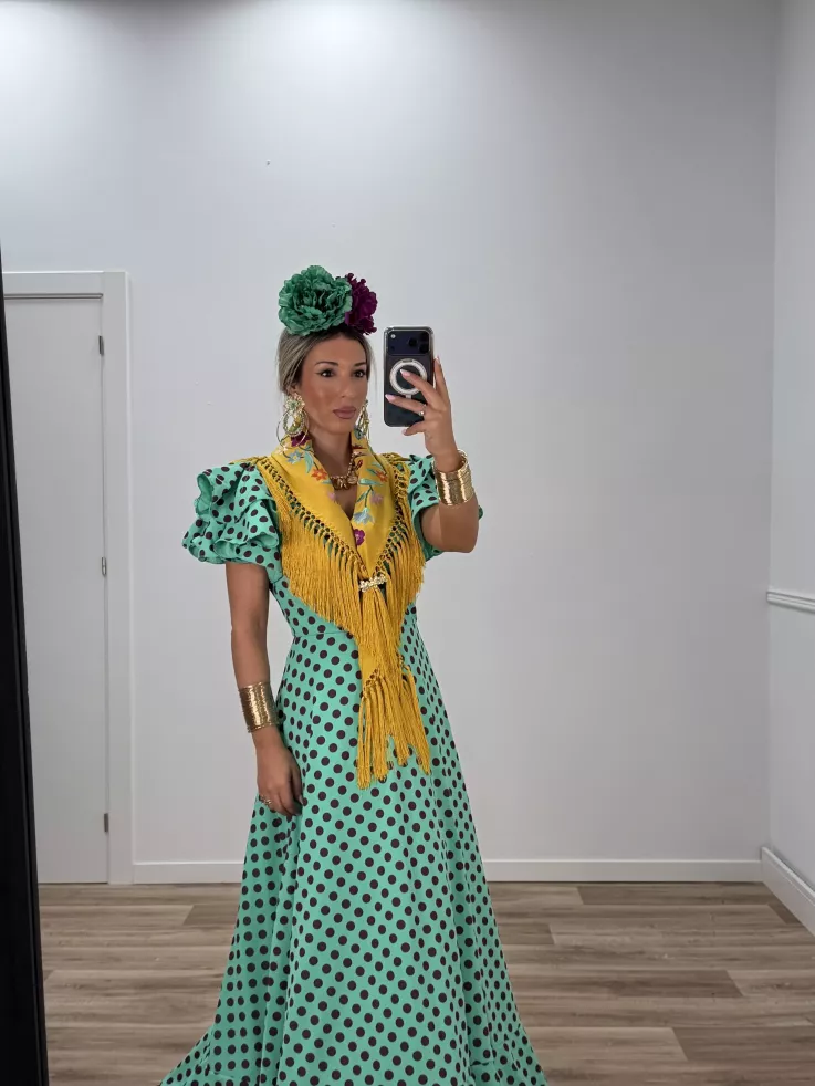 Bata Jaén lunares verde y morado