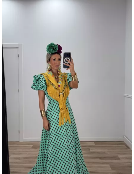 Bata Jaén lunares verde y morado