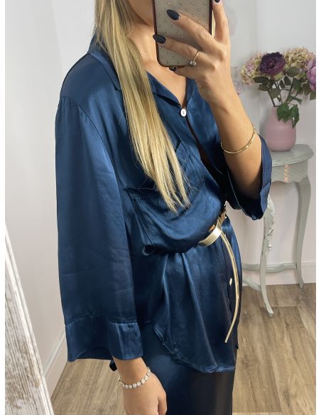 Camisa oversize satinada azul