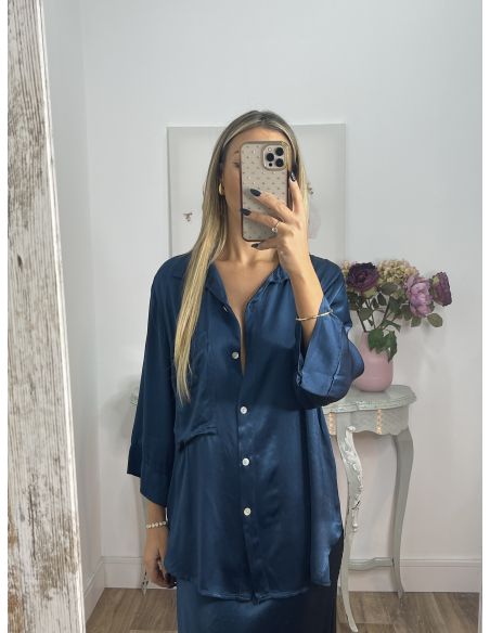 Camisa oversize satinada azul