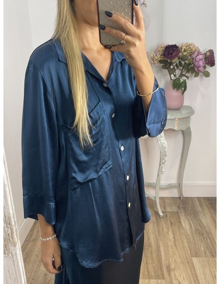Camisa oversize satinada azul