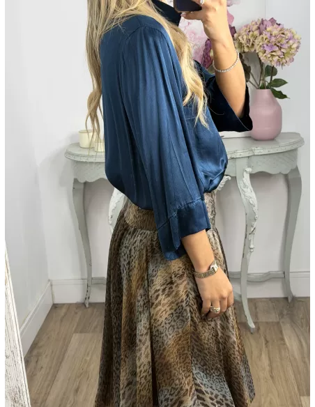 Camisa oversize satinada azul