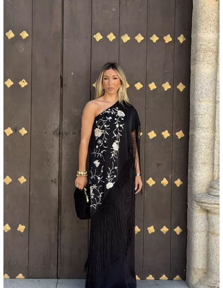 Vestido Mantón bordado negro