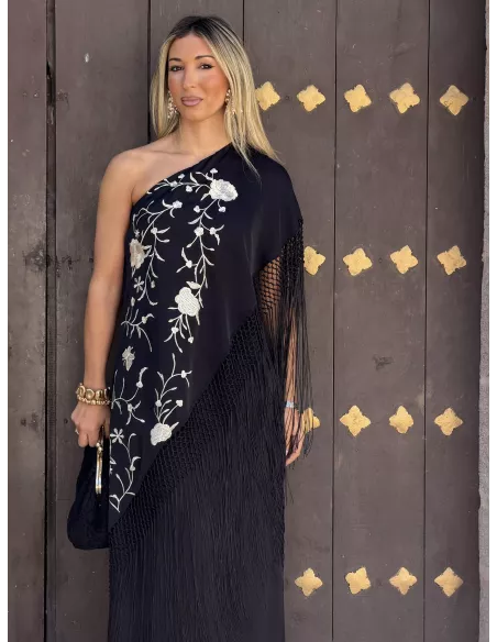 Vestido Mantón bordado negro