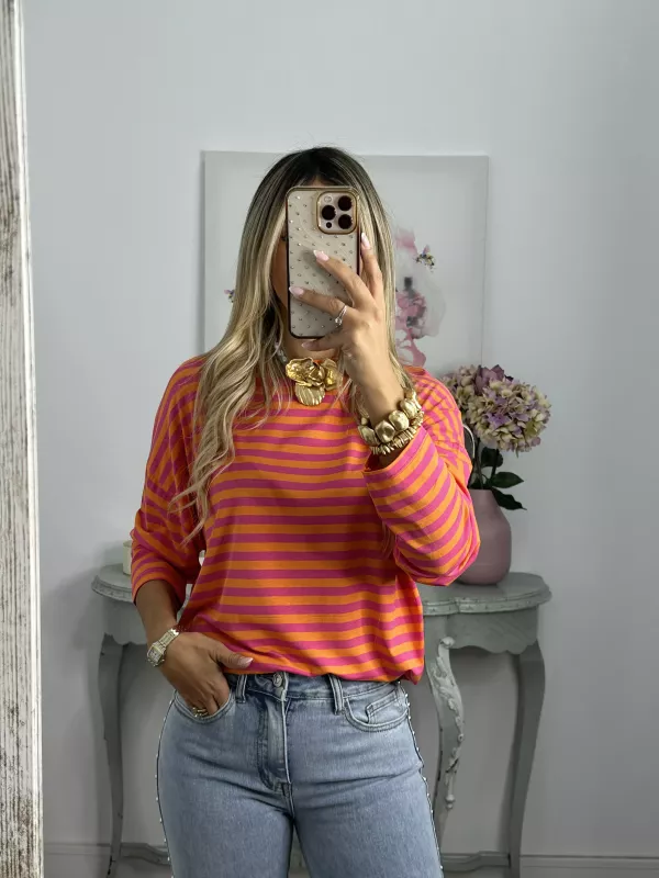 Camiseta San naranja y rosa