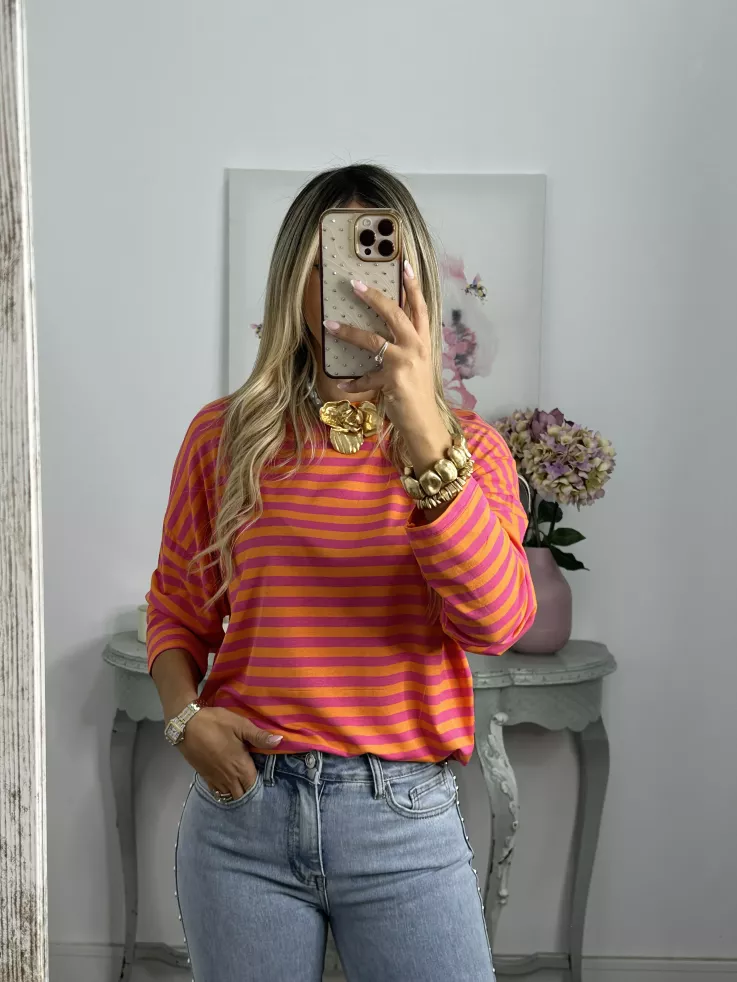 Camiseta San naranja y rosa