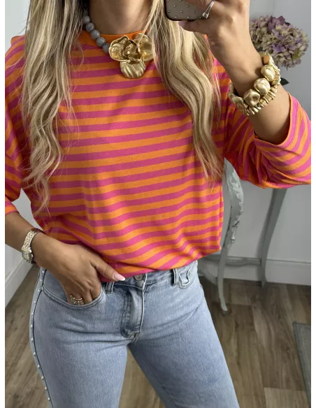 Camiseta San naranja y rosa