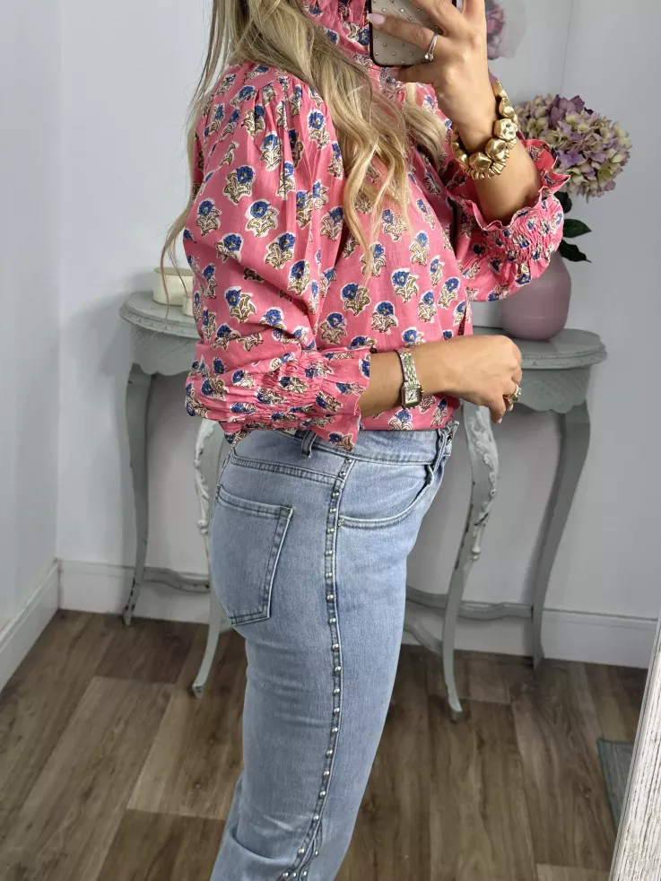 Camisa Rosalia rosa y azul