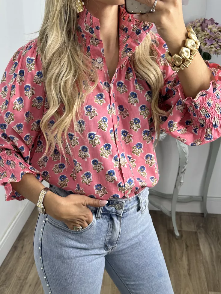 Camisa Rosalia rosa y azul