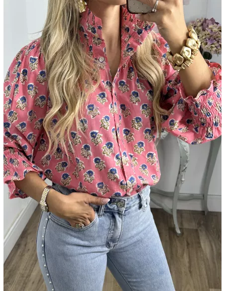 Camisa Rosalia rosa y azul