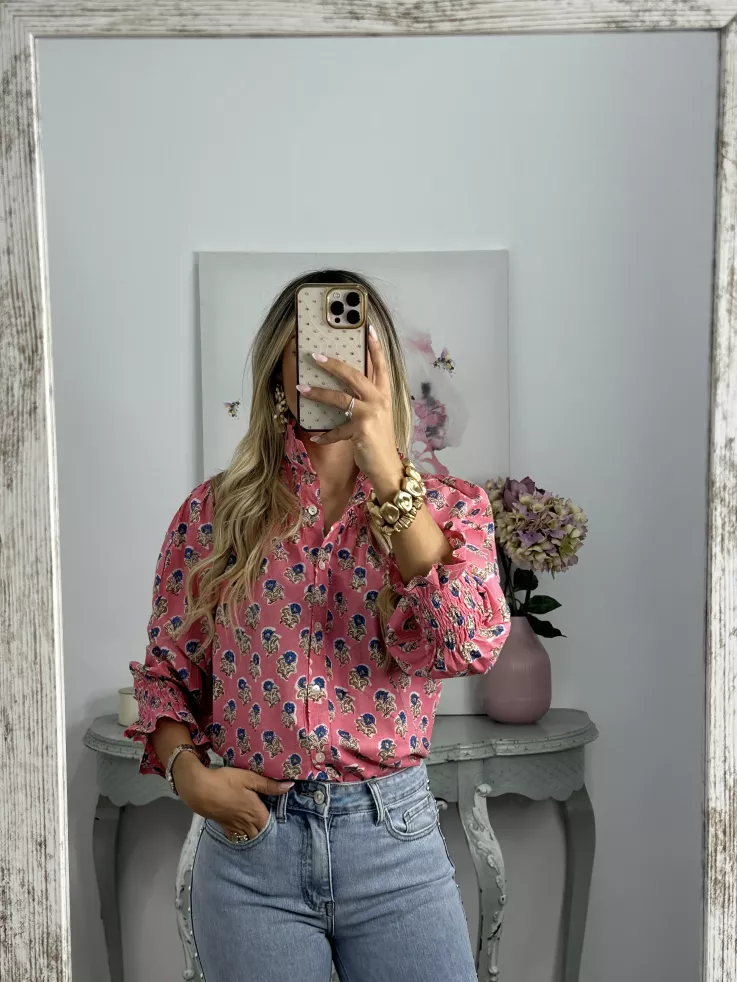 Camisa Rosalia rosa y azul